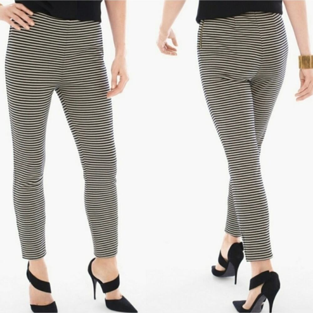 Chico's Black Label Gold and Black Striped Stretch Skin Ankle Pants Size 1 US 8